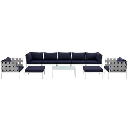 Harmony Ten PCS Outdoor Patio Aluminum Sectional Sofa Set, Navy, Rattan 11664