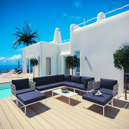 Harmony Ten PCS Outdoor Patio Aluminum Sectional Sofa Set, Navy, Rattan 11664