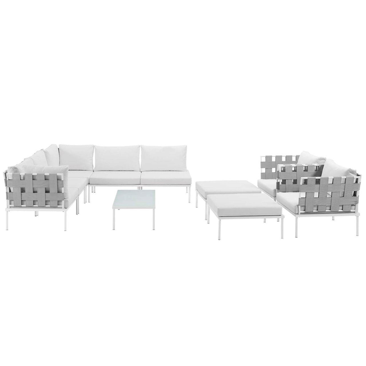 Harmony Ten PCS Outdoor Patio Aluminum Sectional Sofa Set, White, Rattan 11665