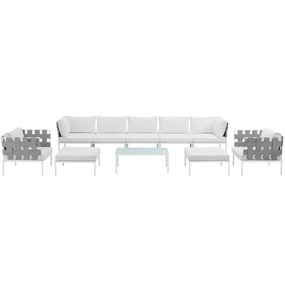Harmony Ten PCS Outdoor Patio Aluminum Sectional Sofa Set, White, Rattan 11665