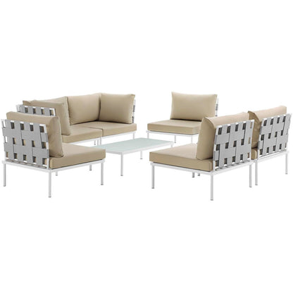 Harmony Seven PCS Outdoor Patio Aluminum Sectional Sofa Set, Beige, Rattan 11666