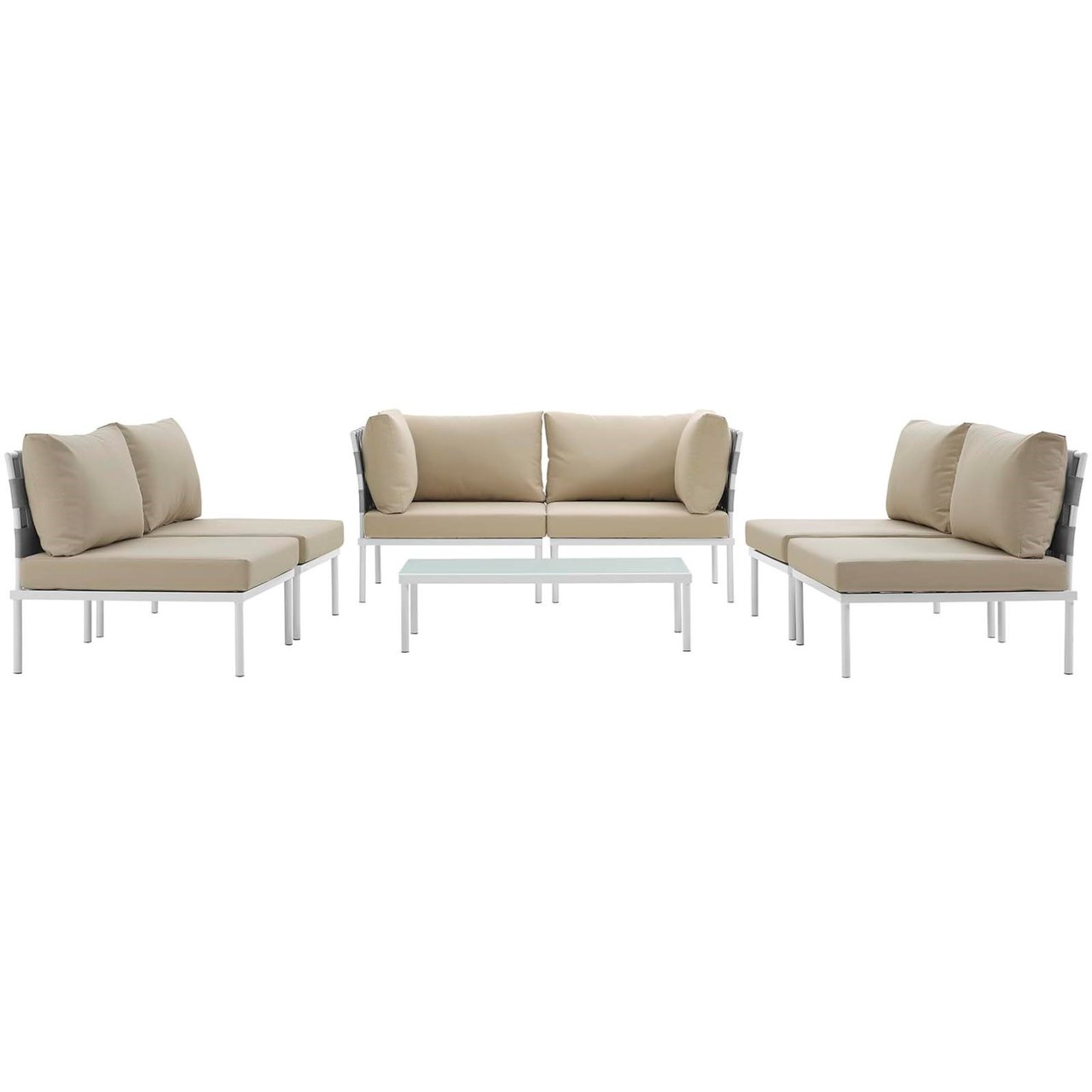 Harmony Seven PCS Outdoor Patio Aluminum Sectional Sofa Set, Beige, Rattan 11666
