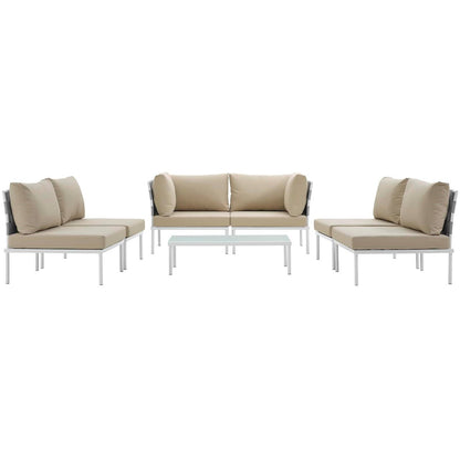 Harmony Seven PCS Outdoor Patio Aluminum Sectional Sofa Set, Beige, Rattan 11666