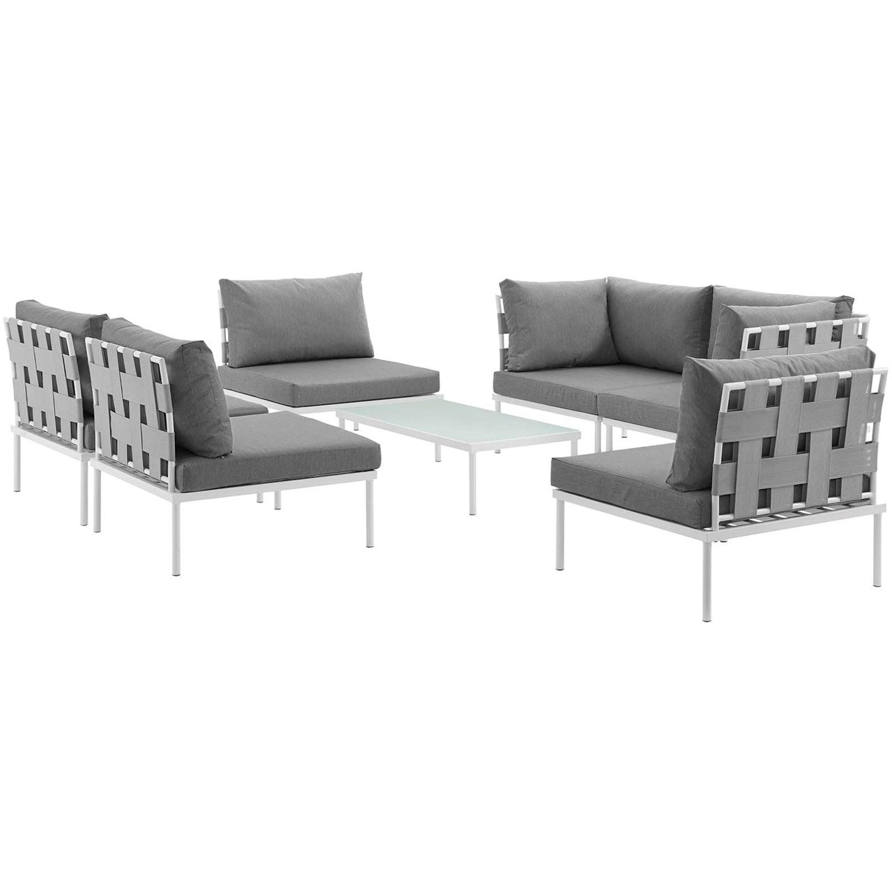 Harmony Seven PCS Outdoor Patio Aluminum Sectional Sofa Set, Grey, Rattan 11667