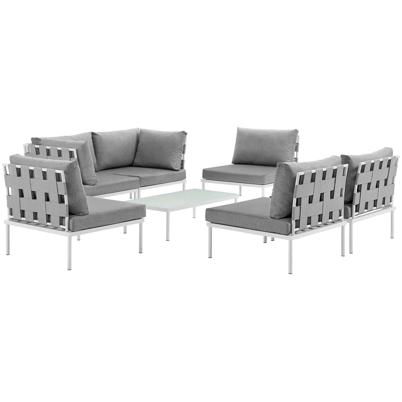 Harmony Seven PCS Outdoor Patio Aluminum Sectional Sofa Set, Grey, Rattan 11667