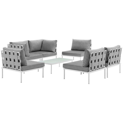 Harmony Seven PCS Outdoor Patio Aluminum Sectional Sofa Set, Grey, Rattan 11667