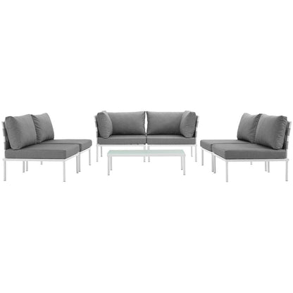 Harmony Seven PCS Outdoor Patio Aluminum Sectional Sofa Set, Grey, Rattan 11667