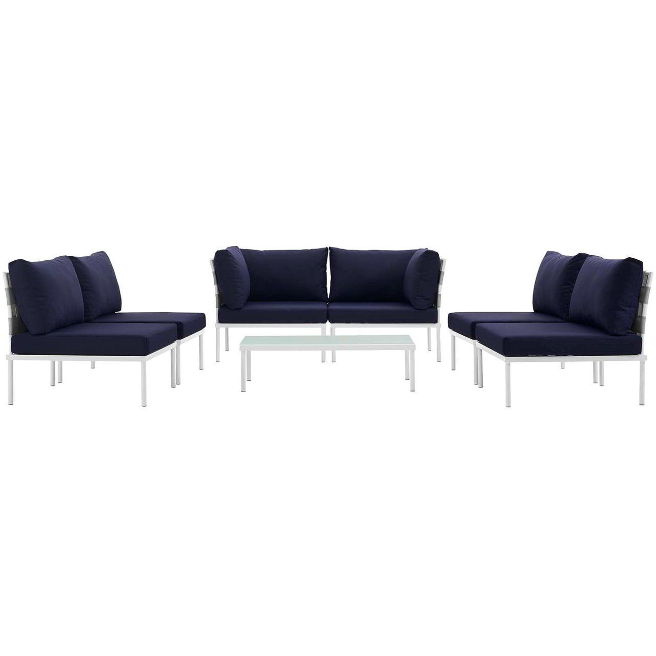 Harmony Seven PCS Outdoor Patio Aluminum Sectional Sofa Set, Navy, Rattan 11668