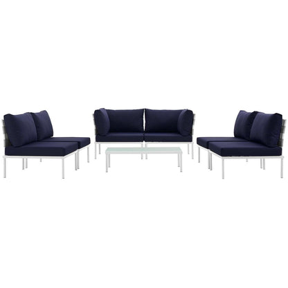 Harmony Seven PCS Outdoor Patio Aluminum Sectional Sofa Set, Navy, Rattan 11668