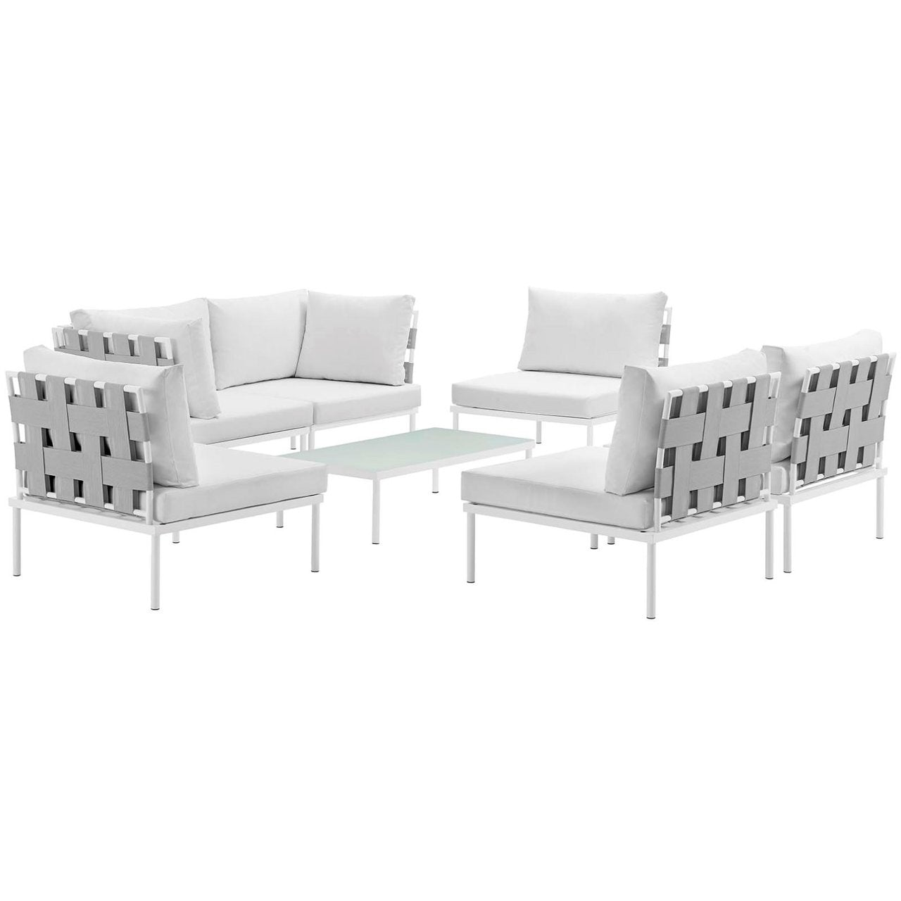 Harmony Seven PCS Outdoor Patio Aluminum Sectional Sofa Set, White, Rattan 11669