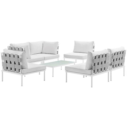 Harmony Seven PCS Outdoor Patio Aluminum Sectional Sofa Set, White, Rattan 11669