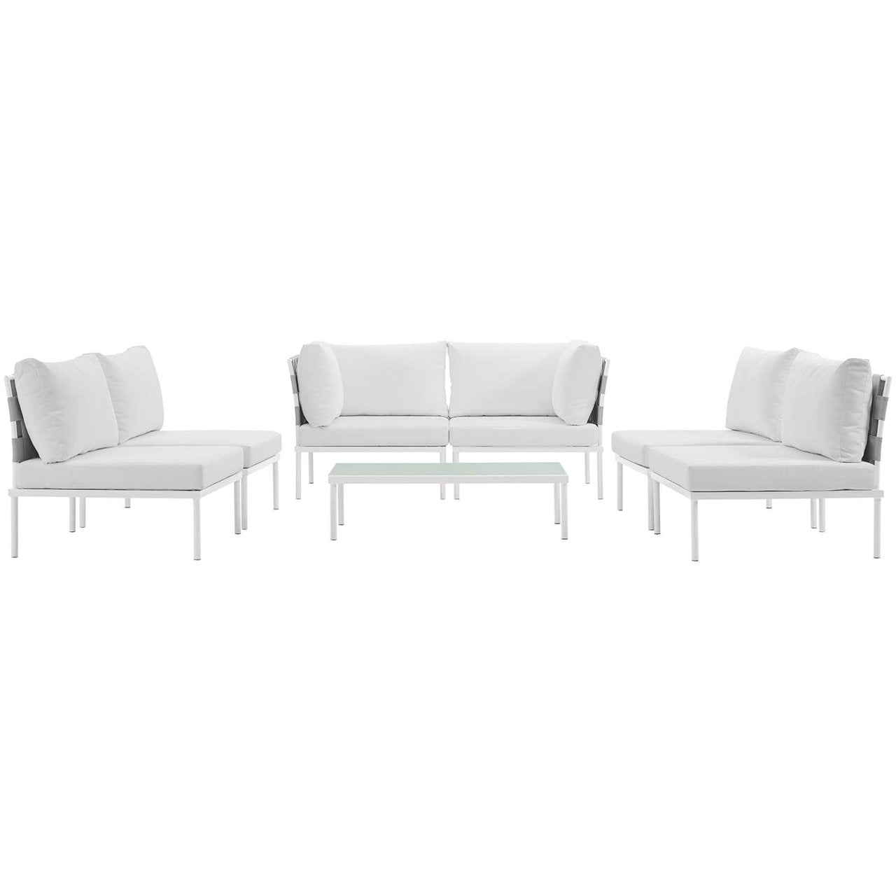 Harmony Seven PCS Outdoor Patio Aluminum Sectional Sofa Set, White, Rattan 11669
