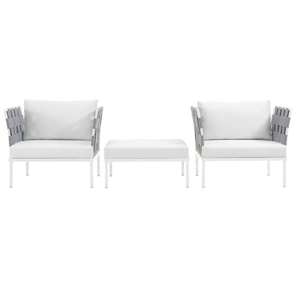 Harmony Three PCS Outdoor Patio Aluminum Set, White, Rattan 11673