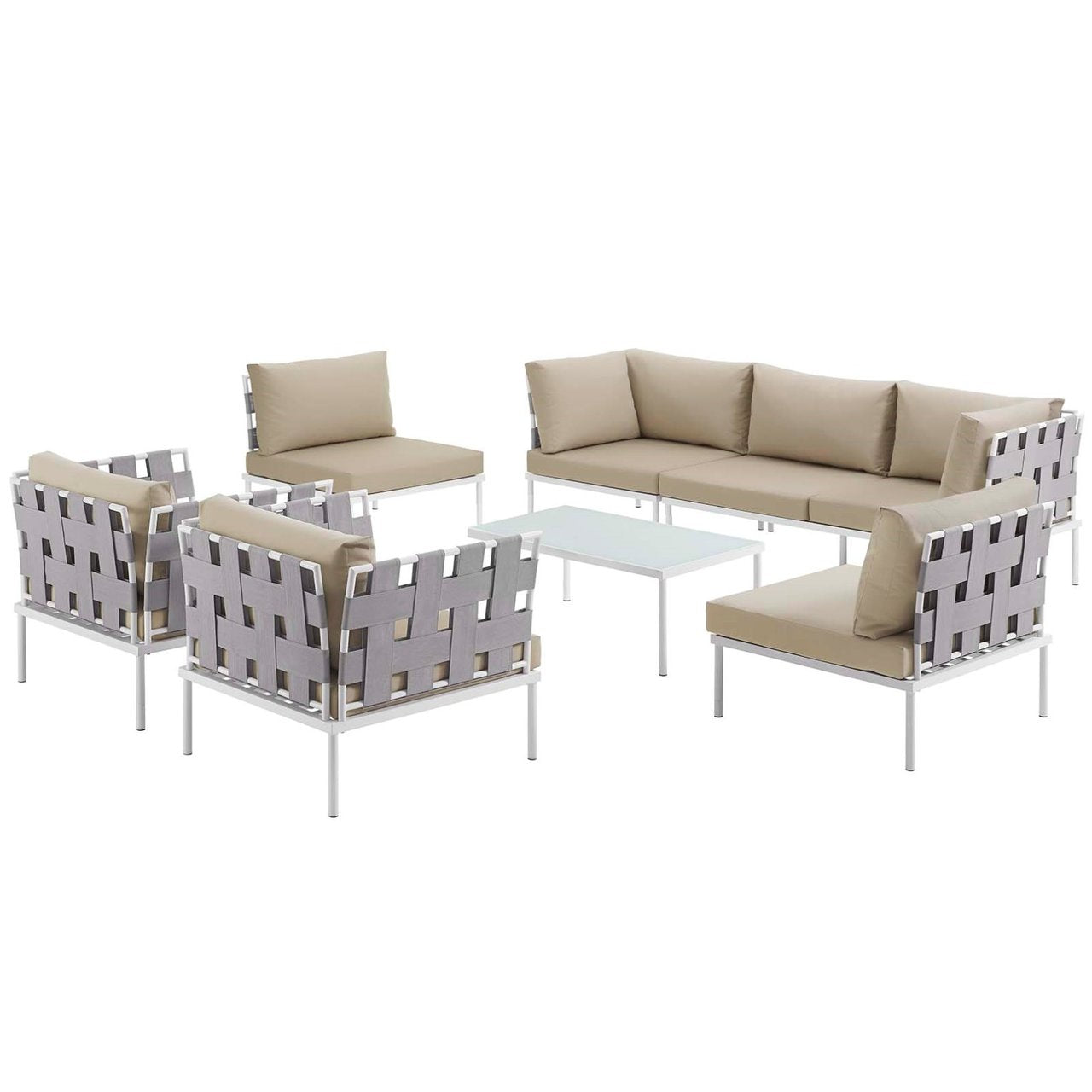 Harmony Eight PCS Outdoor Patio Aluminum Sectional Sofa Set, Beige, Rattan 11674