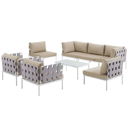 Harmony Eight PCS Outdoor Patio Aluminum Sectional Sofa Set, Beige, Rattan 11674