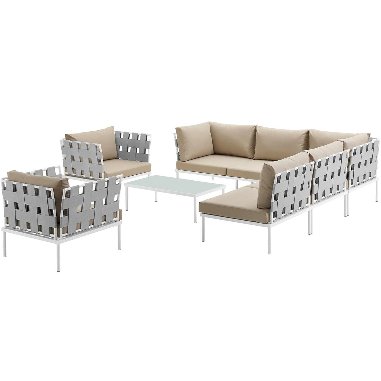 Harmony Eight PCS Outdoor Patio Aluminum Sectional Sofa Set, Beige, Rattan 11674