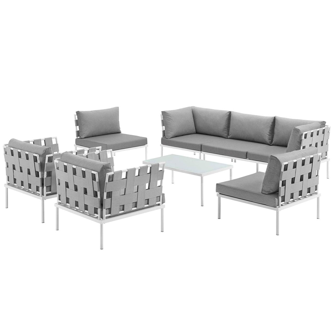 Harmony Eight PCS Outdoor Patio Aluminum Sectional Sofa Set, Grey, Rattan 11675
