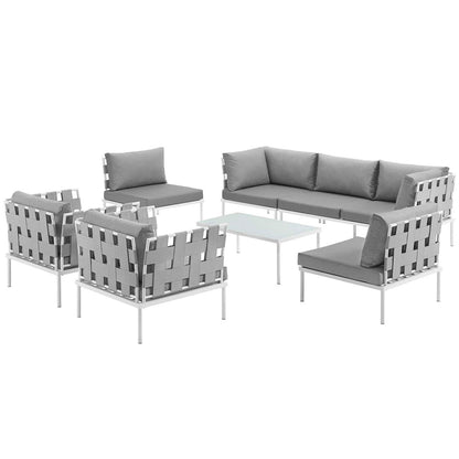 Harmony Eight PCS Outdoor Patio Aluminum Sectional Sofa Set, Grey, Rattan 11675