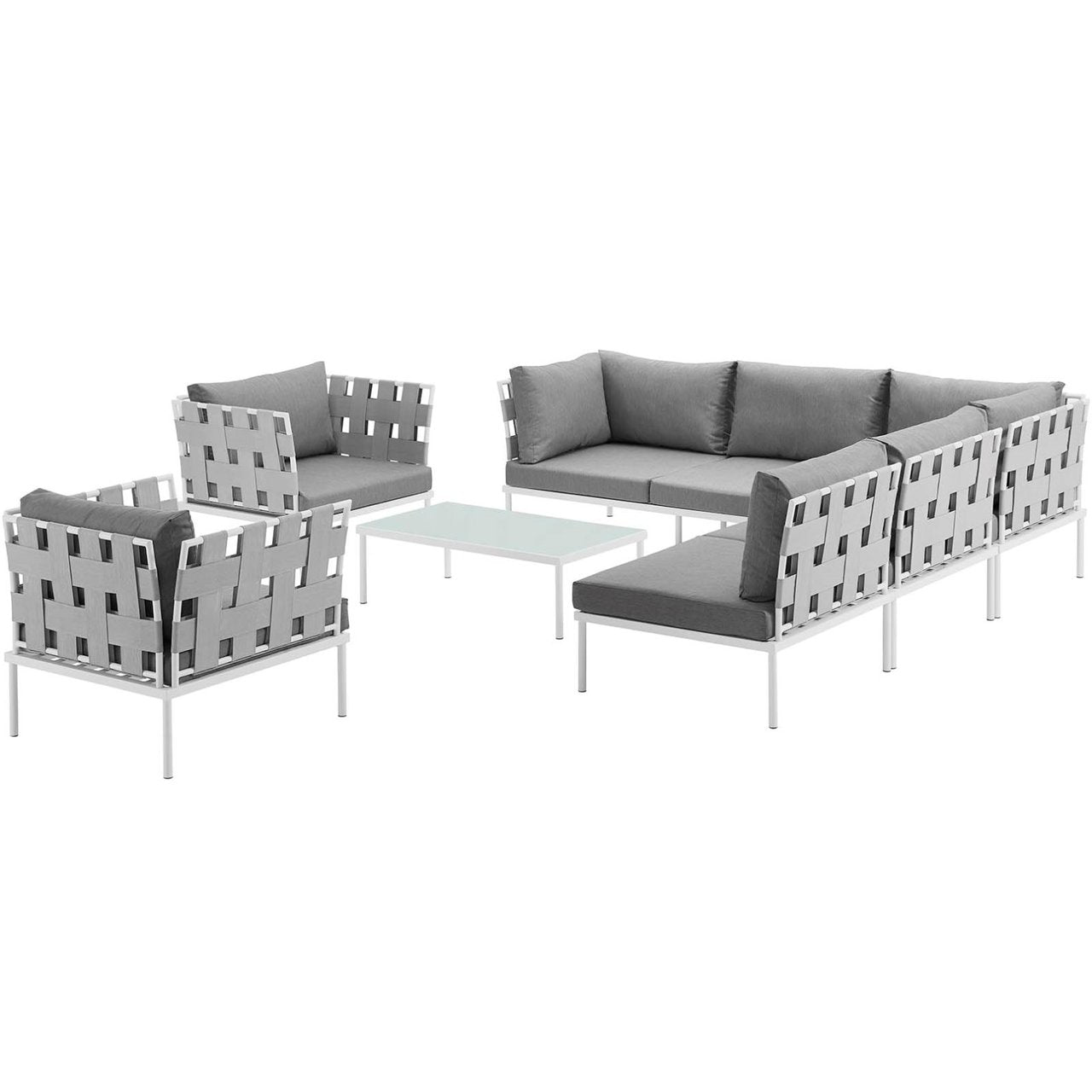 Harmony Eight PCS Outdoor Patio Aluminum Sectional Sofa Set, Grey, Rattan 11675