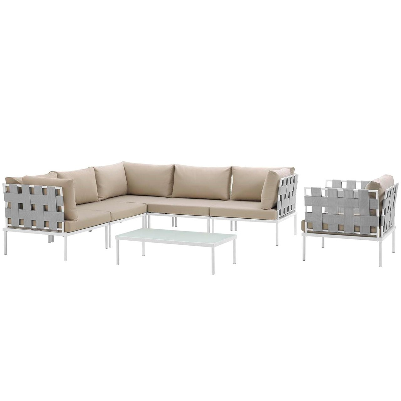 Harmony Seven PCS Outdoor Patio Aluminum Sectional Sofa Set, Beige, Rattan 11678
