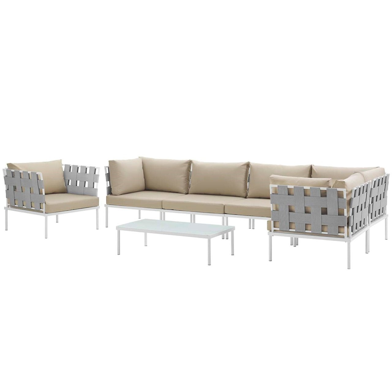 Harmony Seven PCS Outdoor Patio Aluminum Sectional Sofa Set, Beige, Rattan 11678