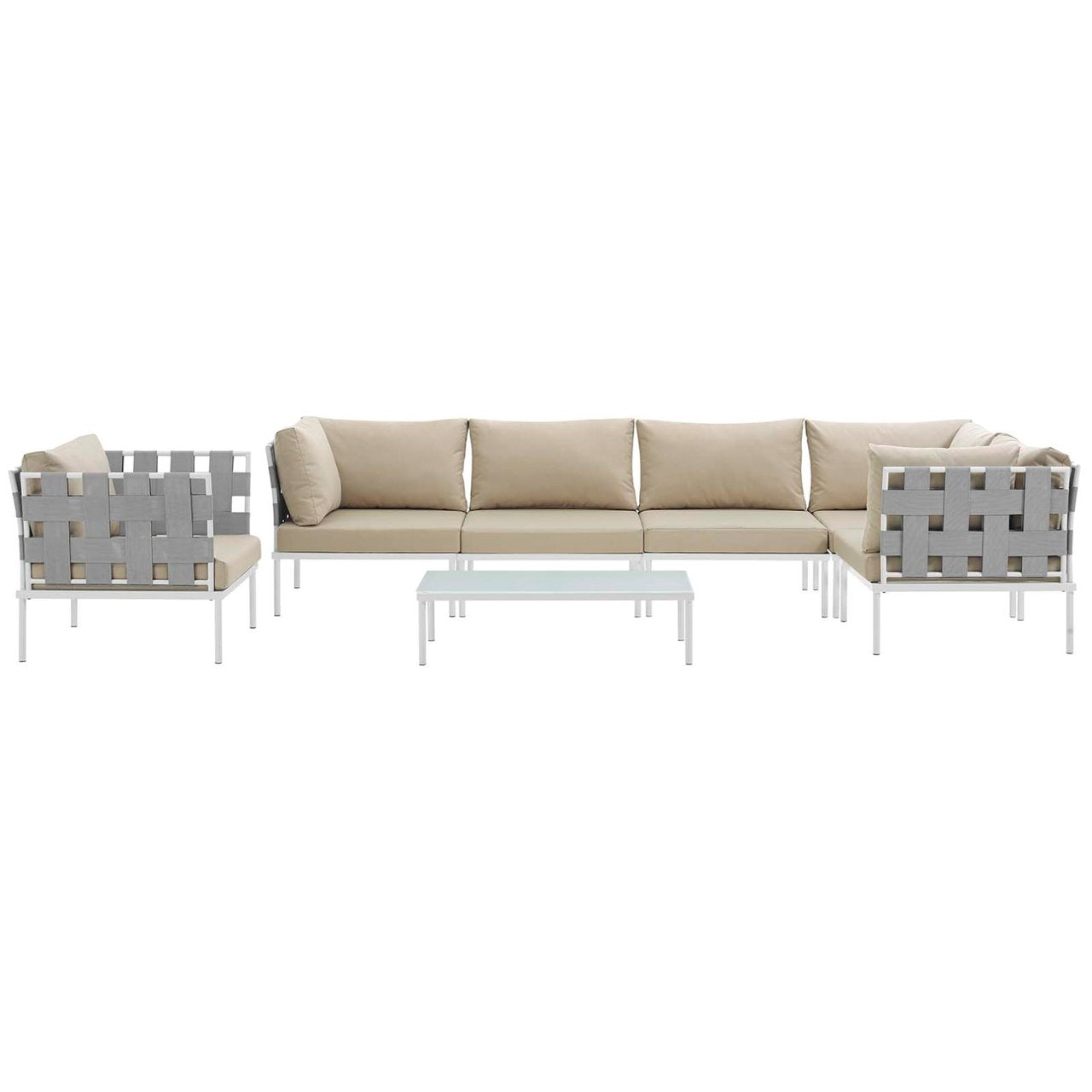 Harmony Seven PCS Outdoor Patio Aluminum Sectional Sofa Set, Beige, Rattan 11678