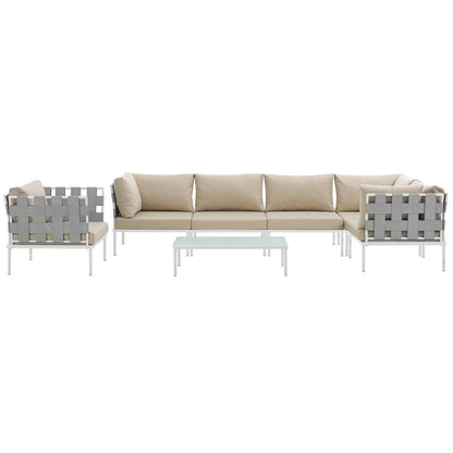 Harmony Seven PCS Outdoor Patio Aluminum Sectional Sofa Set, Beige, Rattan 11678