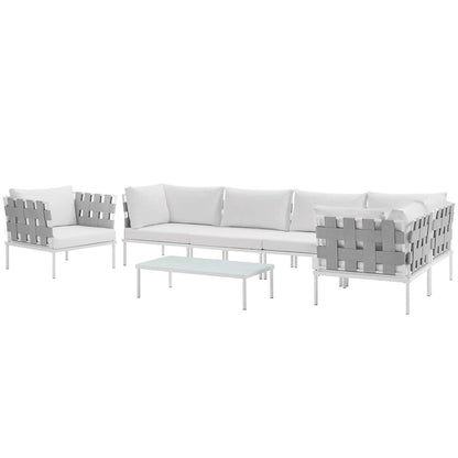 Harmony Seven PCS Outdoor Patio Aluminum Sectional Sofa Set, White, Rattan 11681