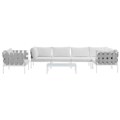 Harmony Seven PCS Outdoor Patio Aluminum Sectional Sofa Set, White, Rattan 11681