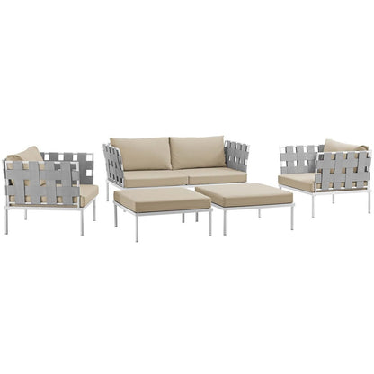 Harmony Five PCS Outdoor Patio Aluminum Sectional Sofa Set, Beige, Rattan 11682