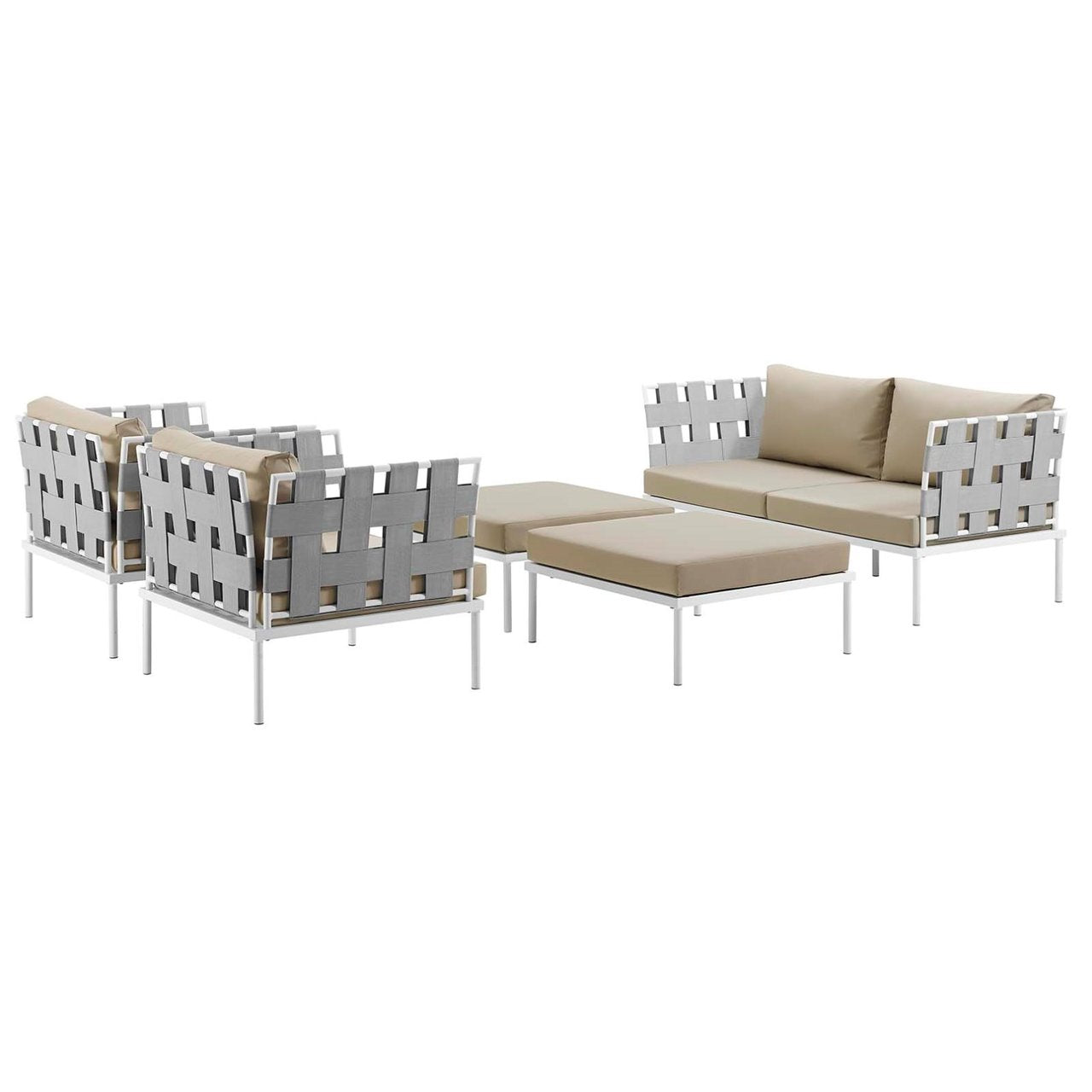 Harmony Five PCS Outdoor Patio Aluminum Sectional Sofa Set, Beige, Rattan 11682
