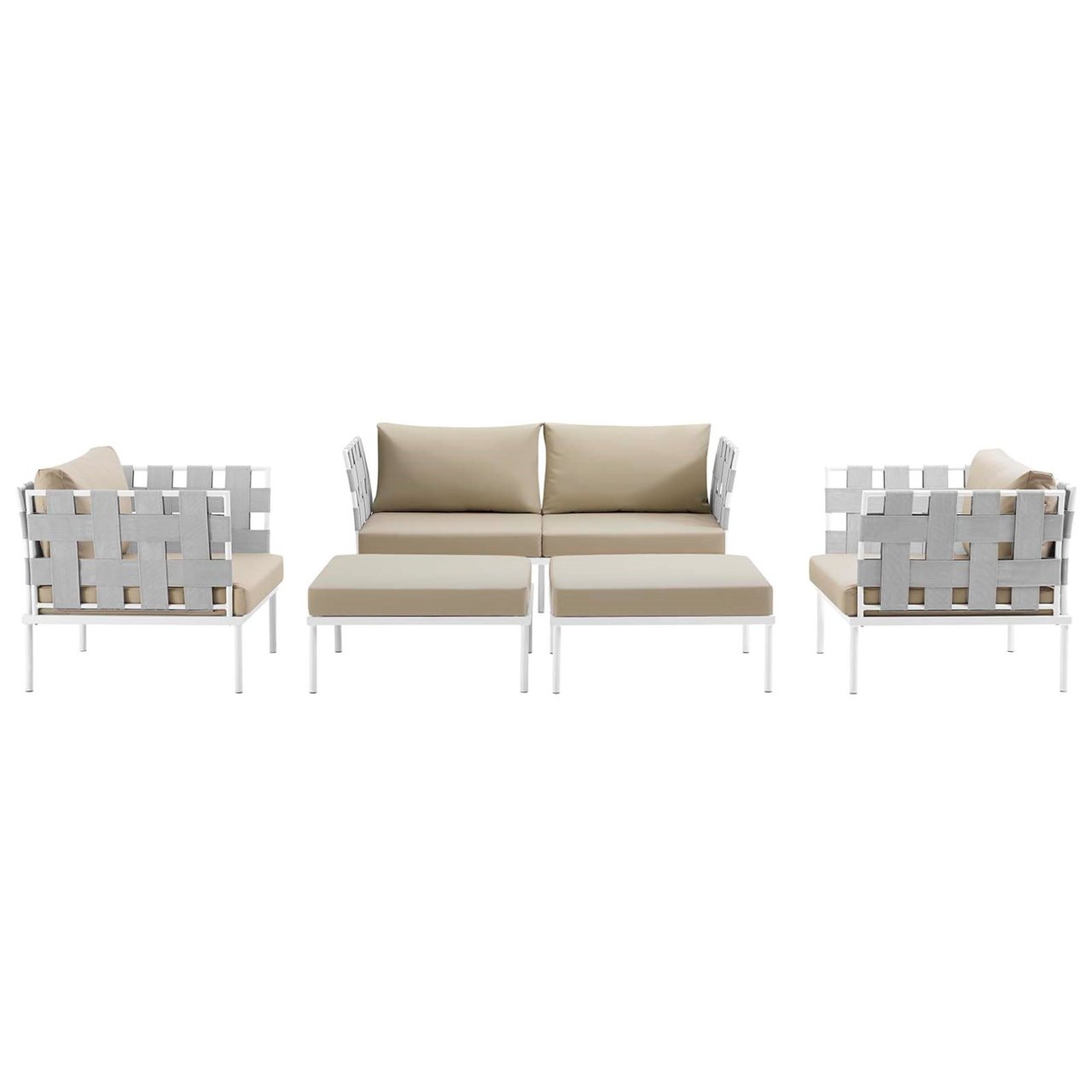 Harmony Five PCS Outdoor Patio Aluminum Sectional Sofa Set, Beige, Rattan 11682