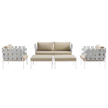 Harmony Five PCS Outdoor Patio Aluminum Sectional Sofa Set, Beige, Rattan 11682