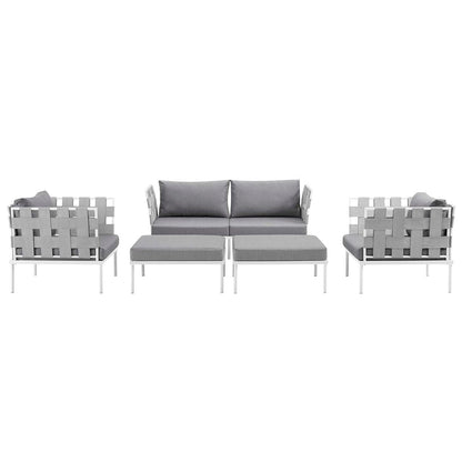 Harmony Five PCS Outdoor Patio Aluminum Sectional Sofa Set, Grey, Rattan 11683