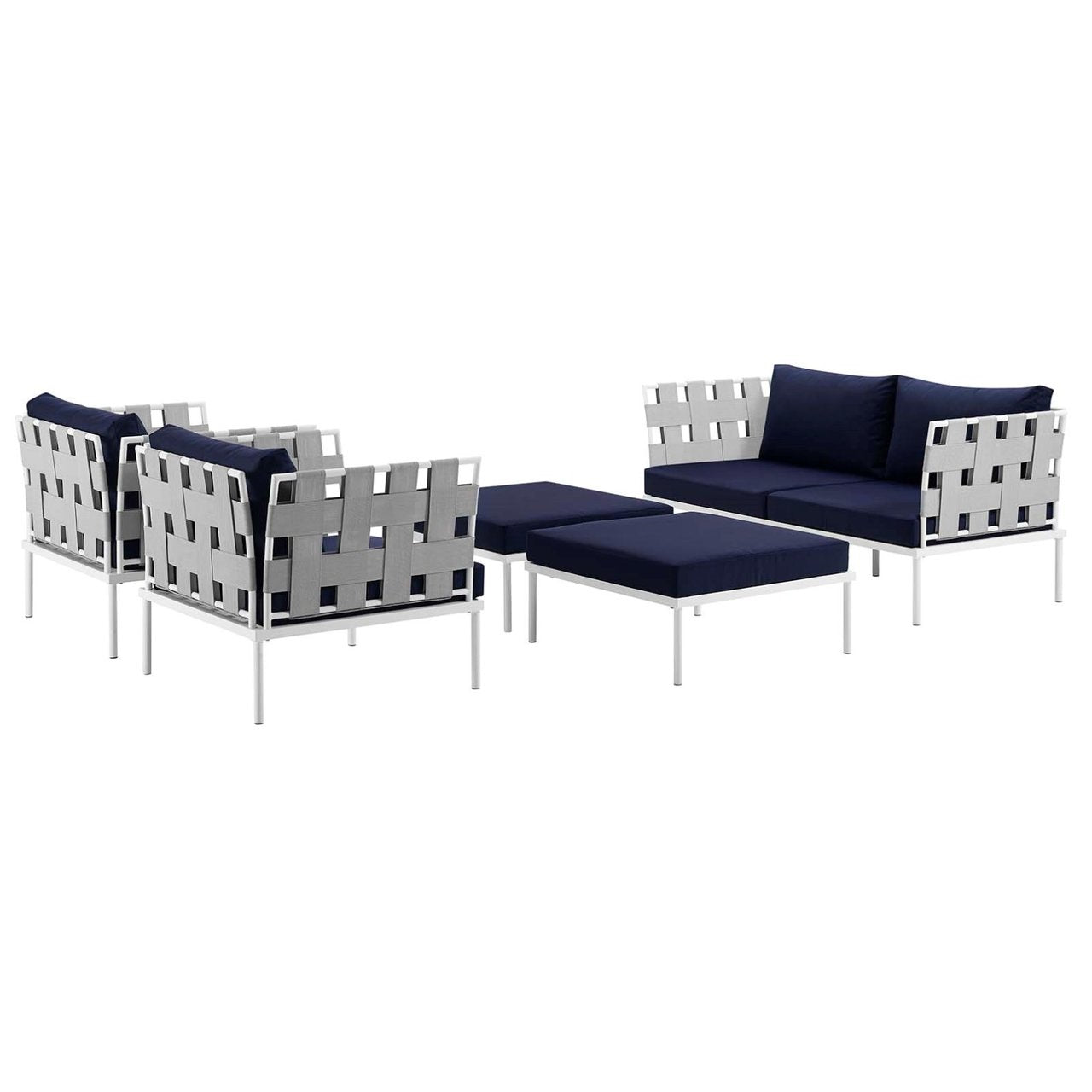 Harmony Five PCS Outdoor Patio Aluminum Sectional Sofa Set, Navy, Rattan 11684