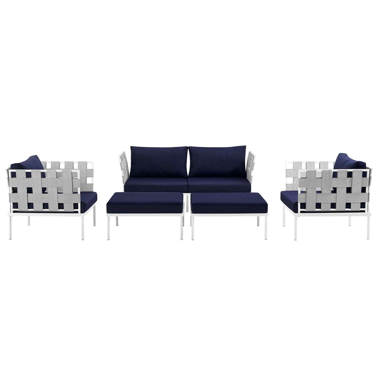 Harmony Five PCS Outdoor Patio Aluminum Sectional Sofa Set, Navy, Rattan 11684