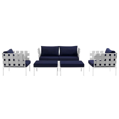Harmony Five PCS Outdoor Patio Aluminum Sectional Sofa Set, Navy, Rattan 11684