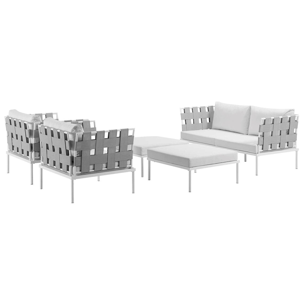 Harmony Five PCS Outdoor Patio Aluminum Sectional Sofa Set, White, Rattan 11685