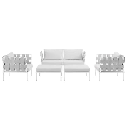 Harmony Five PCS Outdoor Patio Aluminum Sectional Sofa Set, White, Rattan 11685