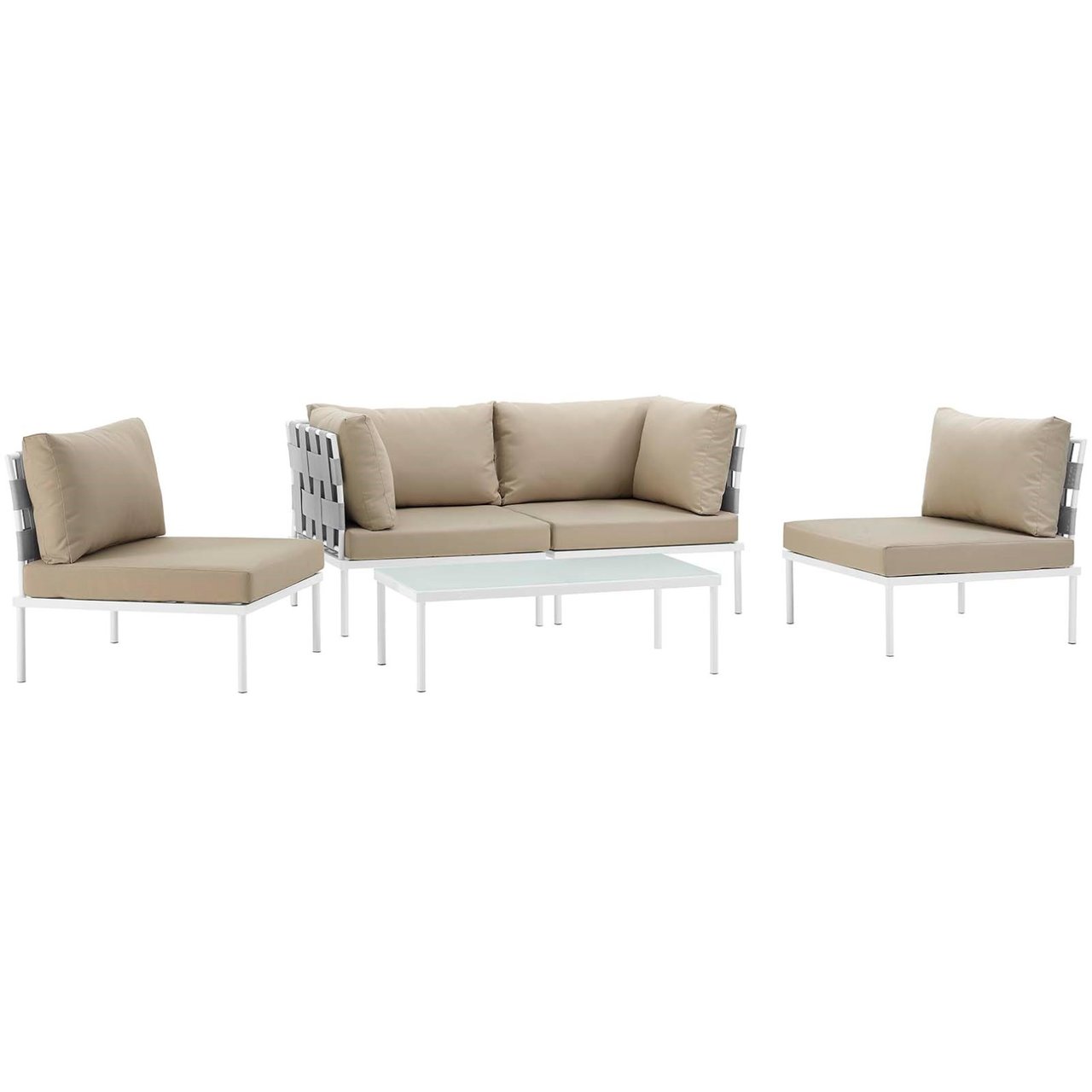 Harmony Five PCS Outdoor Patio Aluminum Sectional Sofa Set, Beige, Rattan 11686