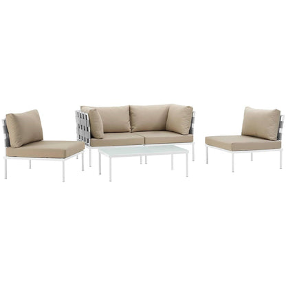 Harmony Five PCS Outdoor Patio Aluminum Sectional Sofa Set, Beige, Rattan 11686