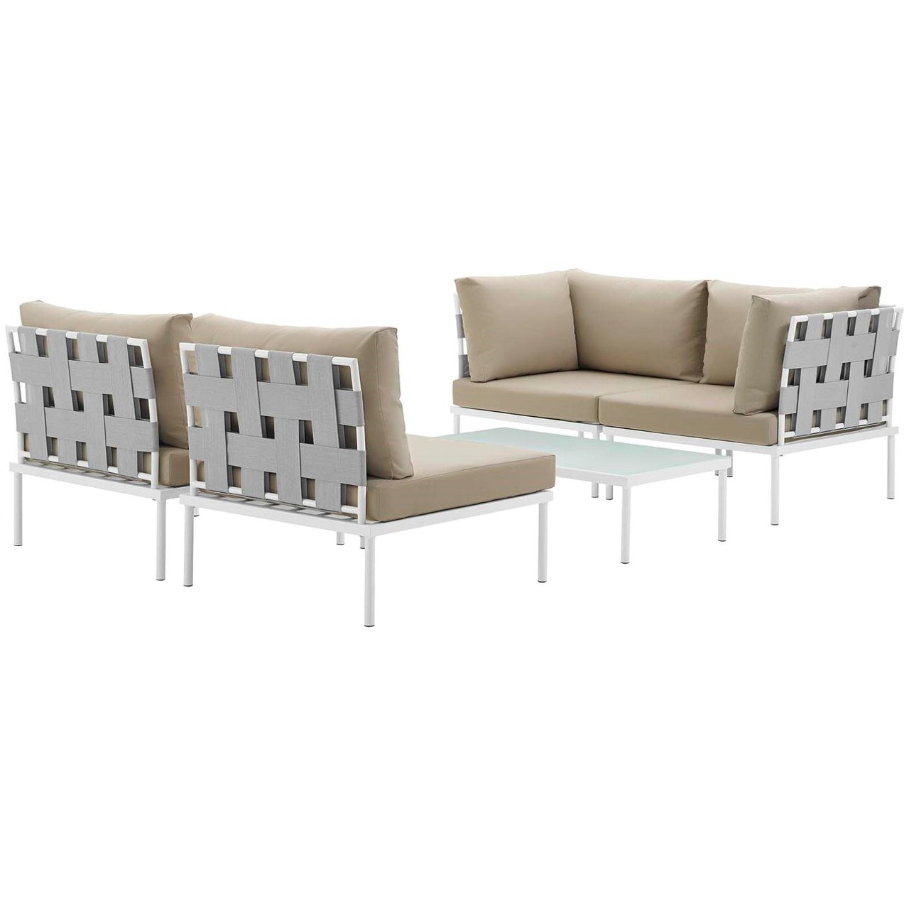 Harmony Five PCS Outdoor Patio Aluminum Sectional Sofa Set, Beige, Rattan 11686
