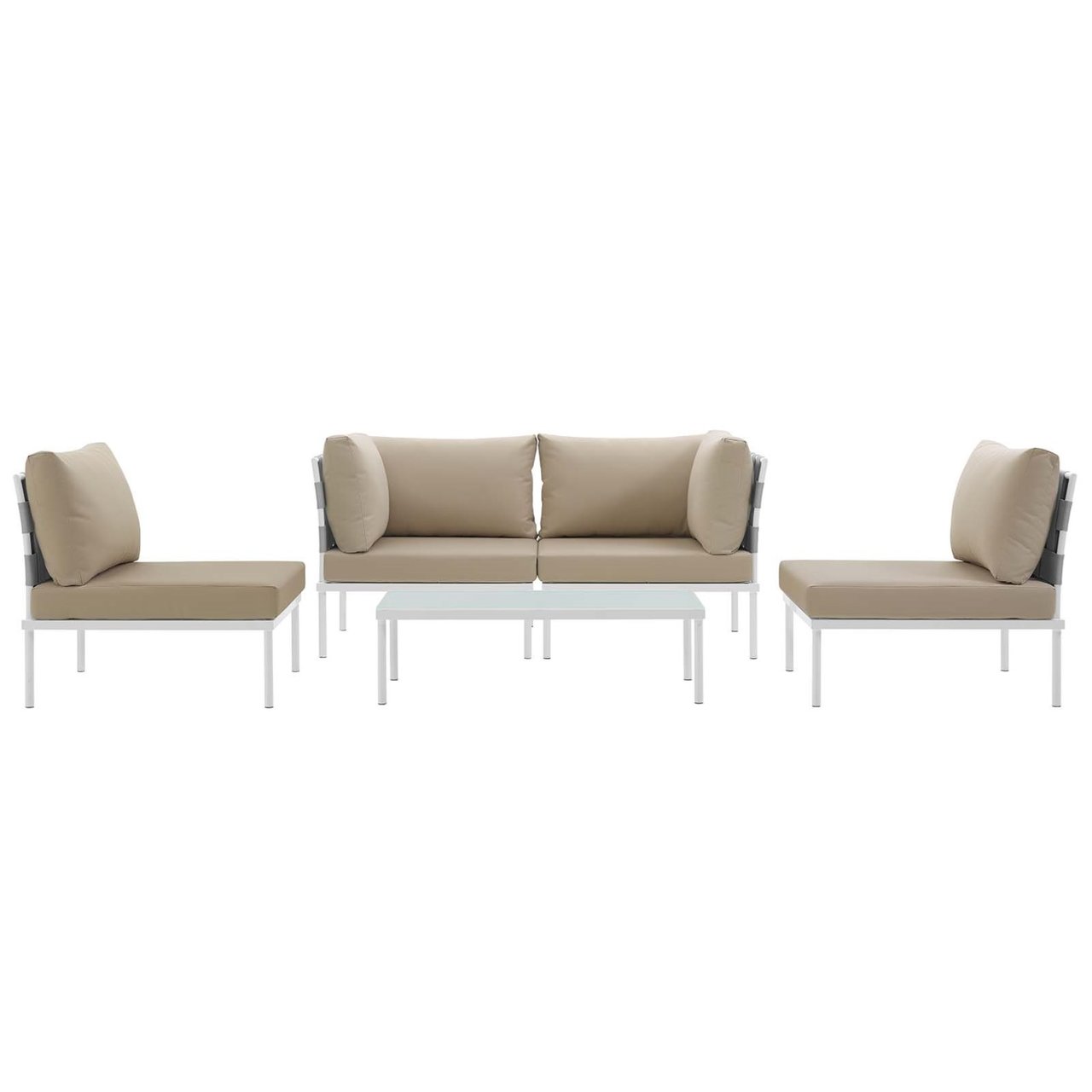 Harmony Five PCS Outdoor Patio Aluminum Sectional Sofa Set, Beige, Rattan 11686