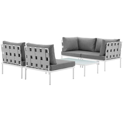 Harmony Five PCS Outdoor Patio Aluminum Sectional Sofa Set, Grey, Rattan 11687