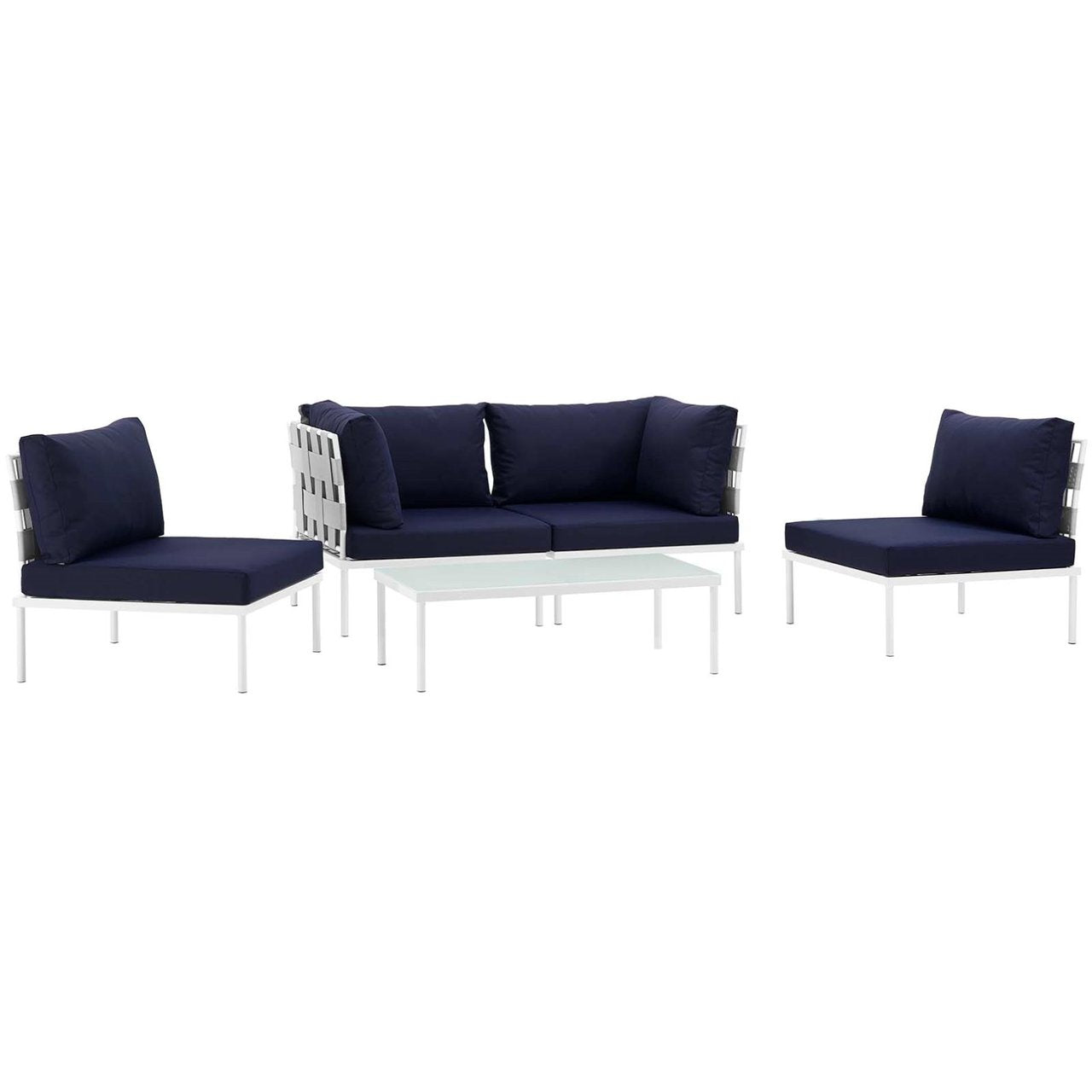 Harmony Five PCS Outdoor Patio Aluminum Sectional Sofa Set, Navy, Rattan 11688