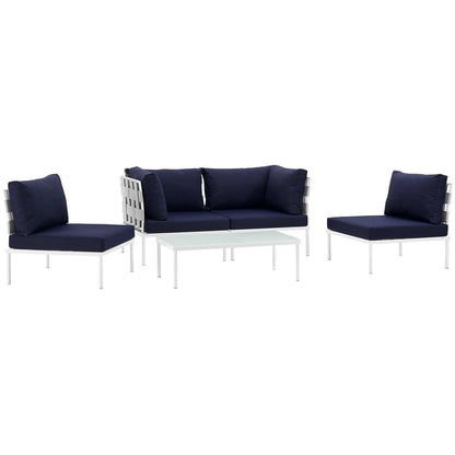 Harmony Five PCS Outdoor Patio Aluminum Sectional Sofa Set, Navy, Rattan 11688