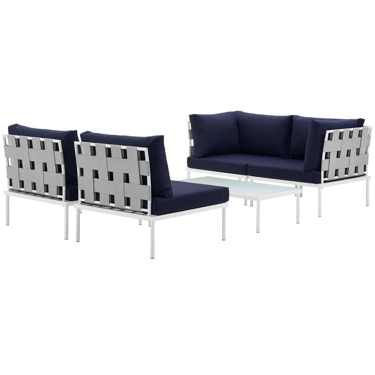 Harmony Five PCS Outdoor Patio Aluminum Sectional Sofa Set, Navy, Rattan 11688