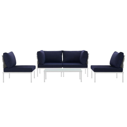 Harmony Five PCS Outdoor Patio Aluminum Sectional Sofa Set, Navy, Rattan 11688