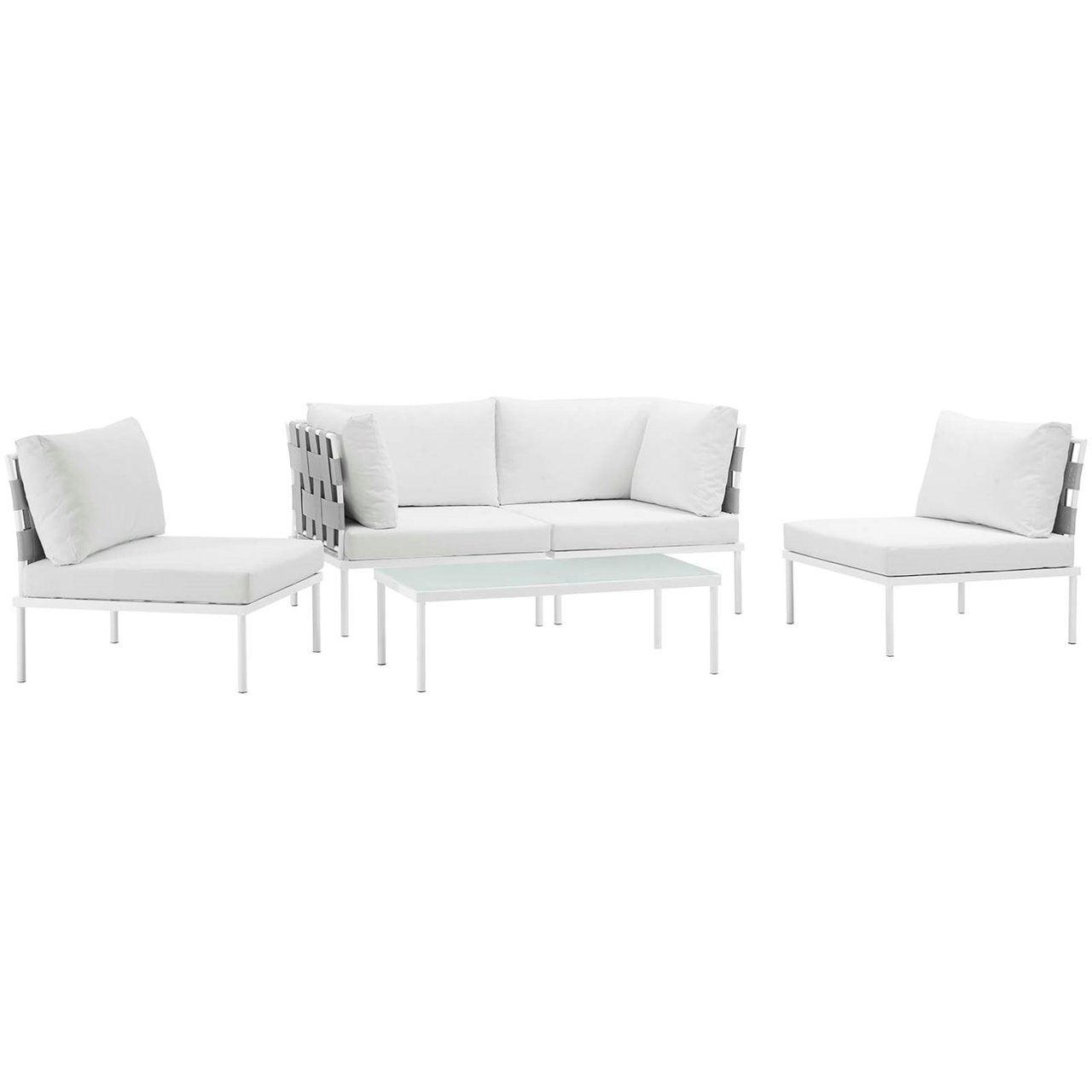 Harmony Five PCS Outdoor Patio Aluminum Sectional Sofa Set, White, Rattan 11689