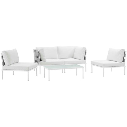 Harmony Five PCS Outdoor Patio Aluminum Sectional Sofa Set, White, Rattan 11689